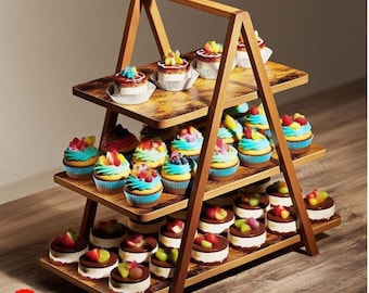 Nynelly Espositore In Legno A 4 Livelli – Scaletta Multifunzione Per Cupcakes, Piante, Spezie E Collezionabili – 40x30x39 Cm - 3
