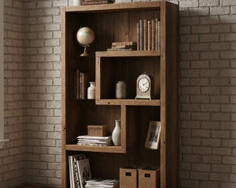 DIY Bücherregal Pläne PDF | Einfach zu bauendes Bücherregal aus Holz, Wandregal Projekt | Minimalistisches Mid-Century Möbel