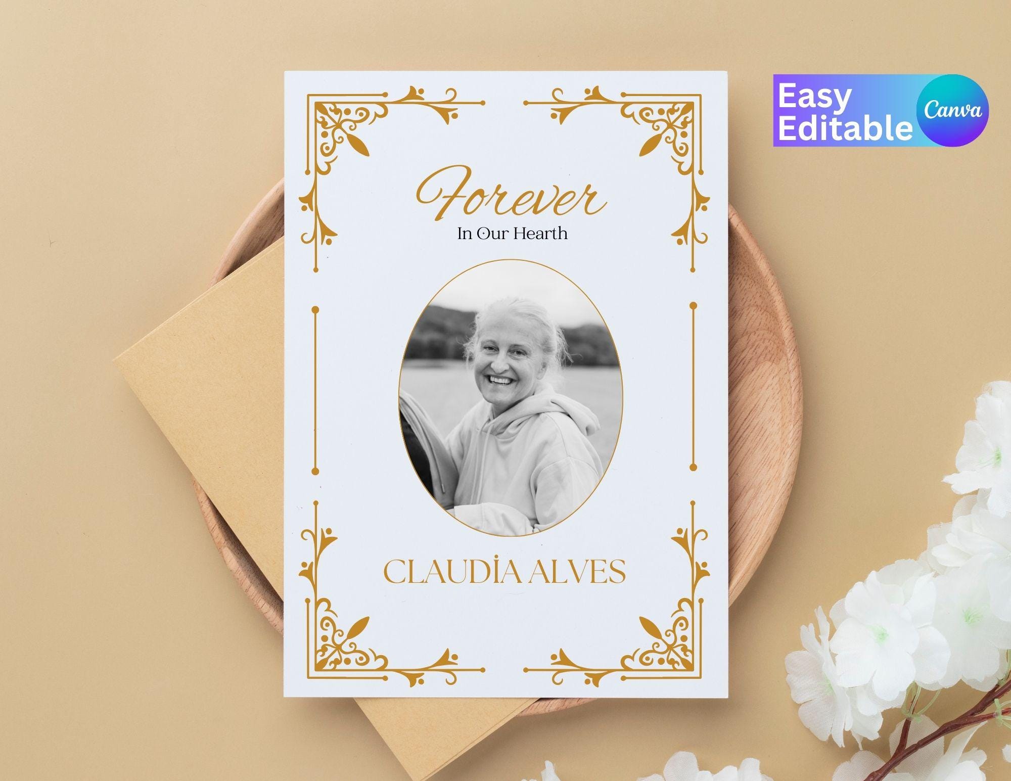 Gold Funeral Program Template | Canva Bifold Memorial (Digital Download) - Ice Cream Cart - Cart for Business DIY Plans