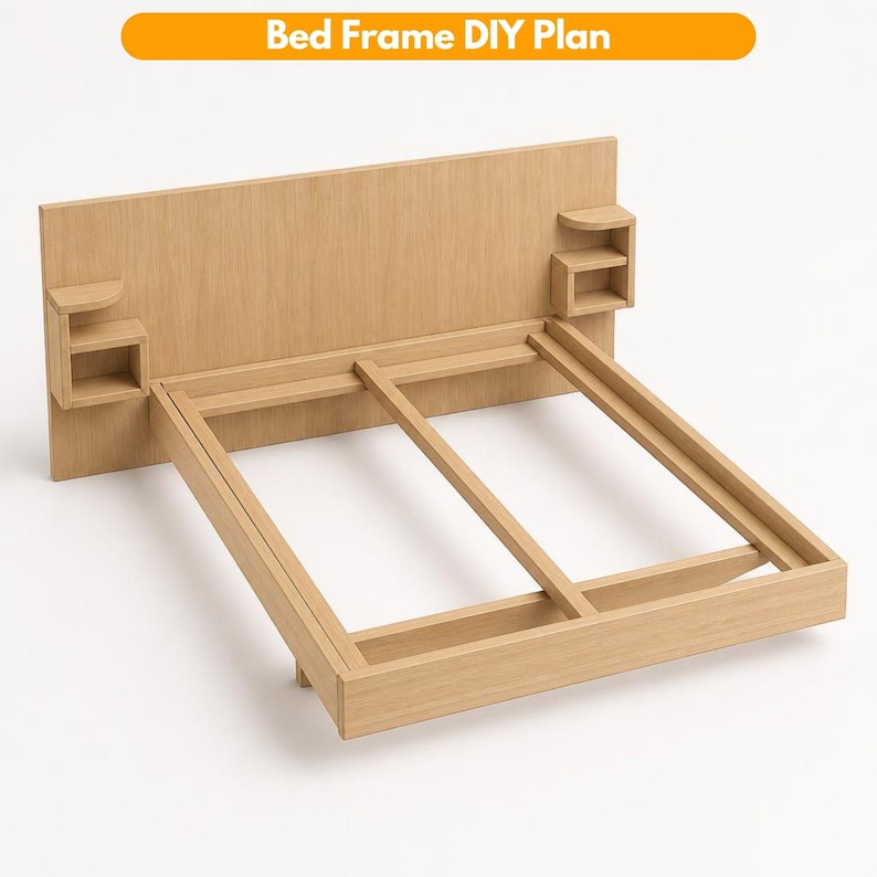 DIY Bed Frame Build Plan PDF | Modern Wooden Platform Bed Woodworking Guide | Queen & King Custom Bed Plans