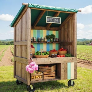 Farmstand Plans | DIY Farm stand | Roadside Plant, Flower, Fruit Stand | Portable Egg, Vegetable Cart | Bakery Cart | Farmer&#39;s Market