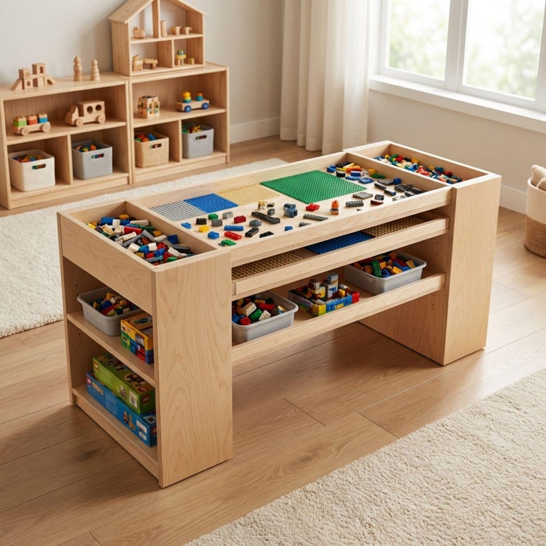 DIY Lego Table Plans | Kids Activity Table Blueprint PDF | Playroom Toy Storage Organizer |Train Table Build