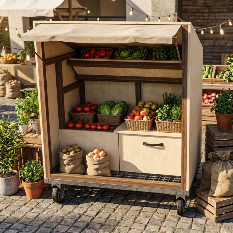 DIY Farmstand Plans | Roadside Vegetable Stand Blueprint | Mobile Bakery Cart PDF | Farmers Market Stall Build | Wood Flower Cart Template