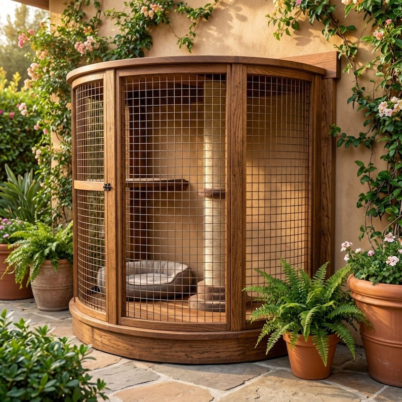 DIY Catio Plans | Curved Cat House Enclosure Build Guide | Small Outdoor Cat Cage PDF