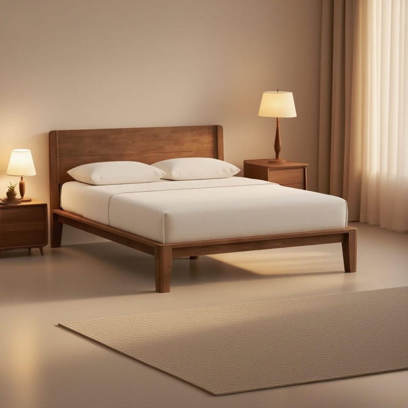 Bed Frame Queen with Headboard | Bed Frame Plans | DIY Wooden Bed Frame | Floating King Size Bed Frame | Rustic, Solid Wood Bed Design
