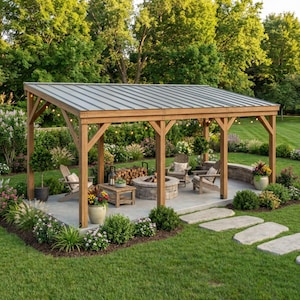 Lean To Carport DIY Plans | Gazebo Plans | Open Pavilion for Backyard & Patio | Attached Patio Roof Plan PDF | Custom Carports Woodworking