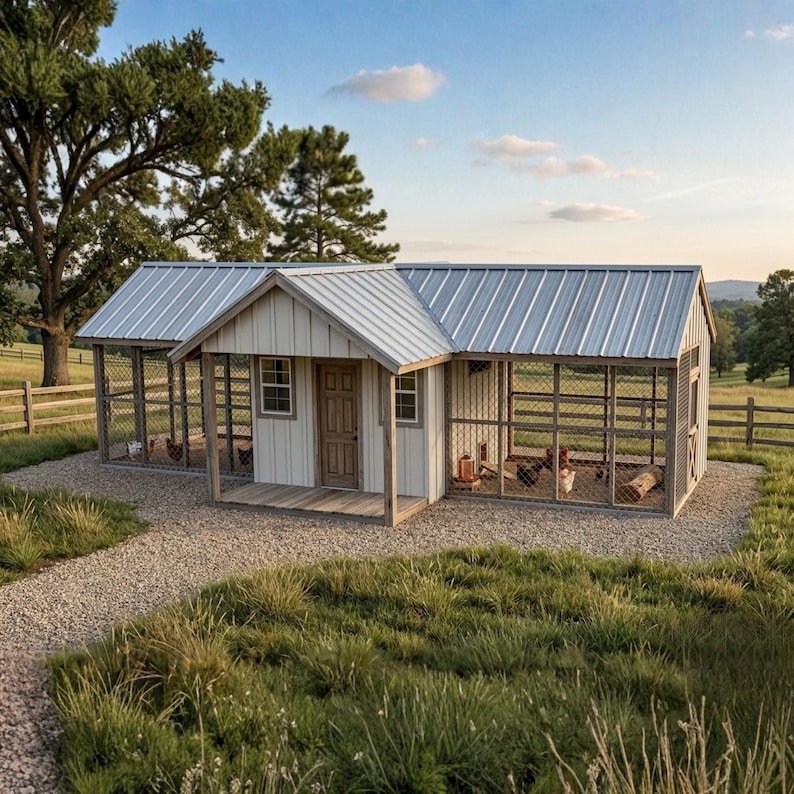 DIY Large Chicken Coop Plans with Run | 15-20 Chicken Coop Blueprints | 8x24 Wood Hen House & Turkey Coop