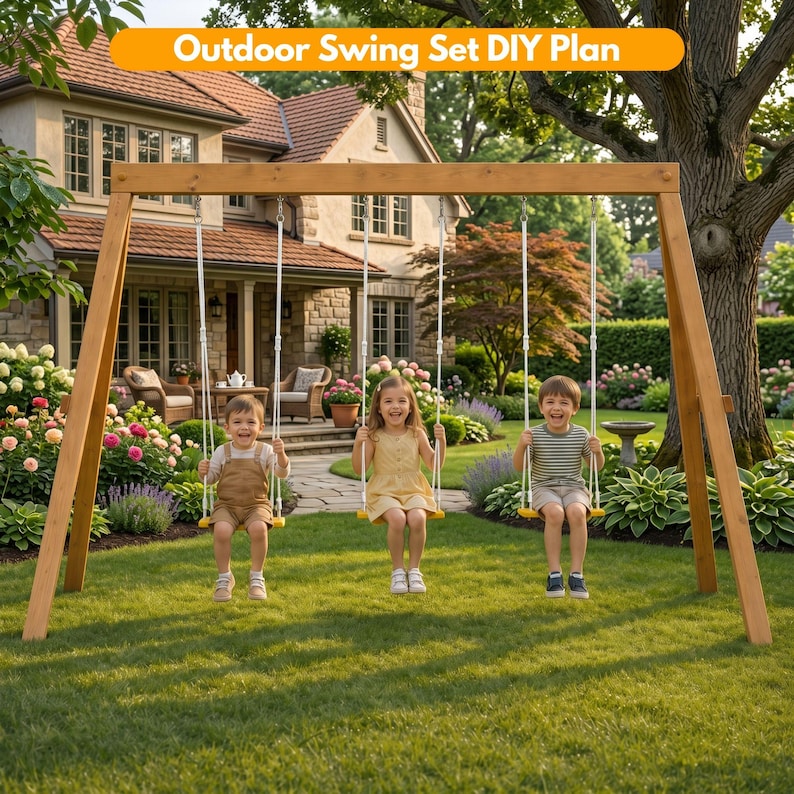 DIY Kids Swing Set Plans PDF | Heavy Duty Swing Set Plans | Wooden A-Frame Backyard Playset | Outdoor Playground Build Guide & Material List