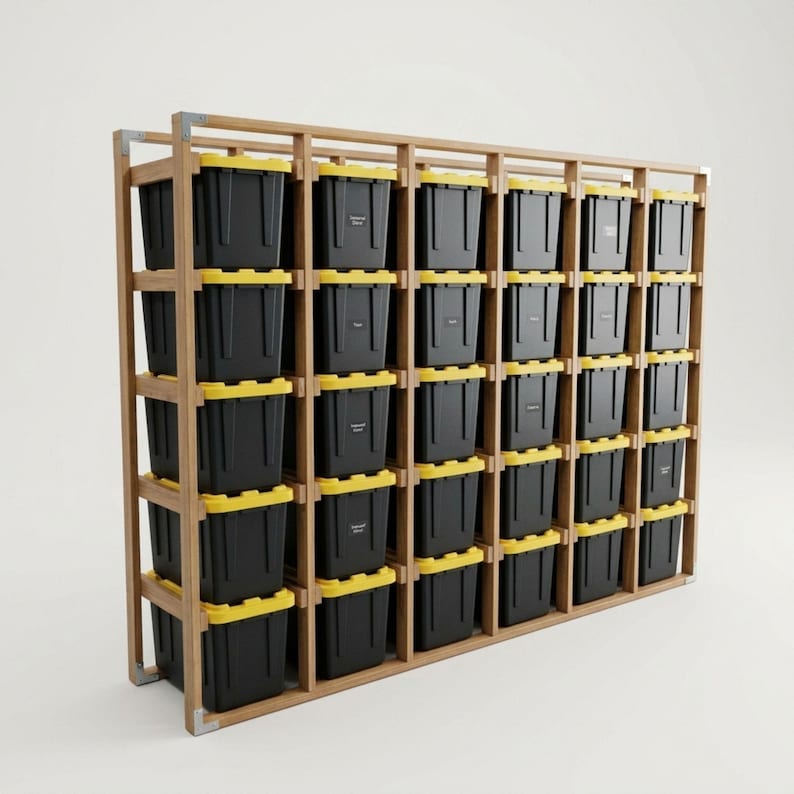 DIY 27 Gallon Tote Storage Rack Plans PDF | Mega Garage Organizer for 30 Totes | Extra Large Bin Storage Blueprint