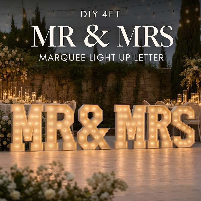 DIY 4ft MR & MRS Marquee Letters Blueprint | Giant Light Up Graduation Sign Bundle Pdf | Wooden Decor