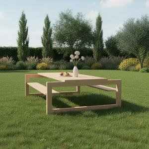 Farmhouse Table DIY Plan | Wooden Table | Patio Table | Picnic Table Bench Plan | DIY Outdoor Table | Modern Table Plan PDF | Easy Build