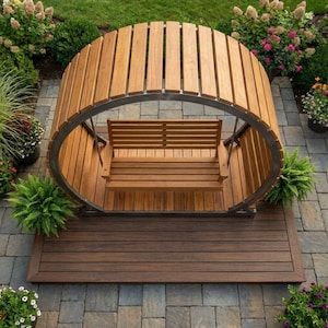 Planos para construir un columpio de porche (hágalo usted mismo) / Planos para una pérgola circular / Planos para muebles de patio / Construcción de un columpio tipo cenador para el jardín / Toldo de madera imagen 5