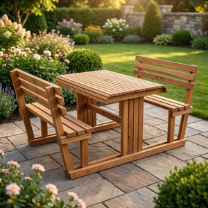 DIY Picnic Table Plans with Backrest | Outdoor Table Plans PDF | Picnic Bench Blueprint | Outside Table and Benches Woodworking Template