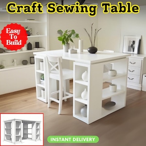 Craft Storage DIY | Craft Table Plans, Sewing Table Plans, Craft Island & Workstation | Ultimate Craft Desk | Sewing Room Furniture Plan PDF