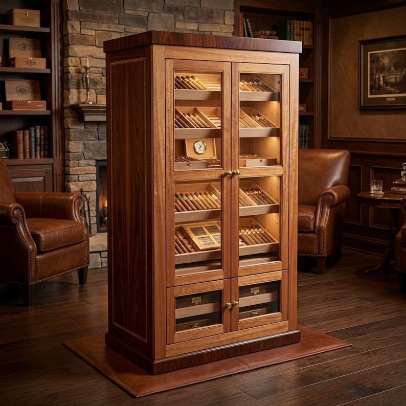 DIY Humidor Cabinet Plan | Large Cigar Display Case PDF | Woodworking Blueprint