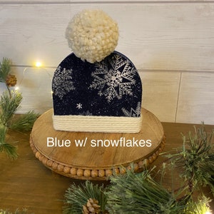 Winter hat wooden cut out with flannel and pompom winter decor or gift by Lavender Valley Design