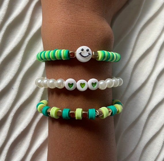 Aesthetic Green Clay Bead Bracelet Set - 1 set - 3 pcs