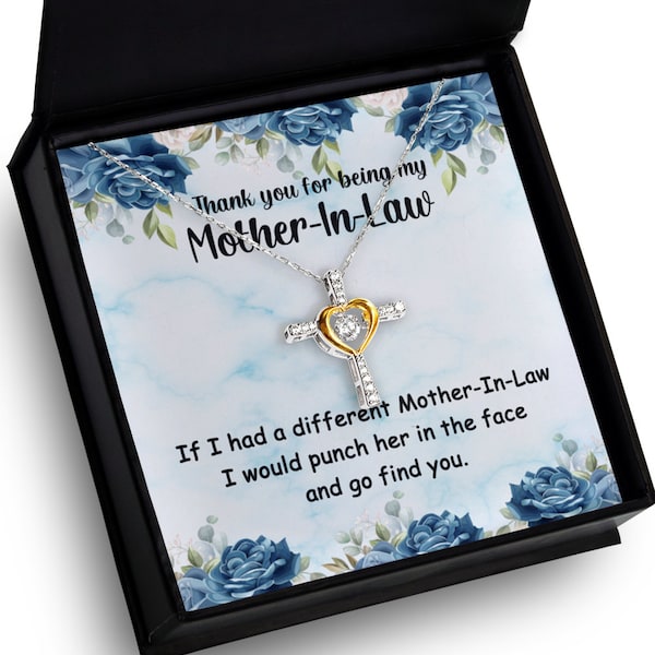 To My Mother in-Law From Daughter or Son Message Card Necklace, Birthday Jewelry with Love and Appreciation Funny Quote Mothers Day Gift Set