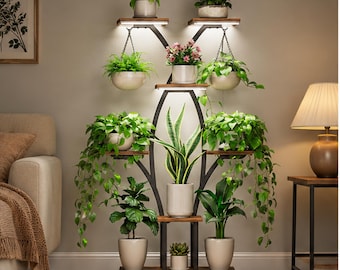 7 Tier Plant Stand with Grow Lights, Indoor Vertical Shelf, X-Frame Plant Rack, LED Hooks