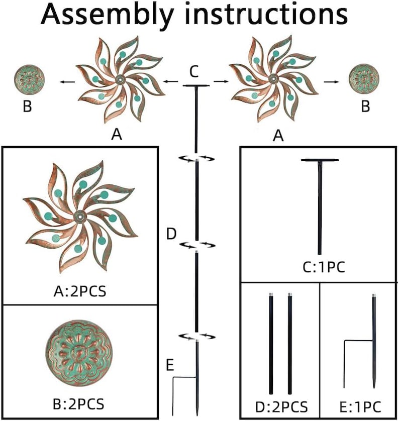 Wind Spinner Assembly Instructions.pdf Vintage Copper Garden Windmill Spinner, Metal Kinetic Yard Art ...