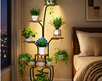 7 Tier Plant Stand with Grow Lights, Indoor Plant Shelf with LED Full Spectrum Light, Corner Plant Rack, Tall Metal Plant Holder,