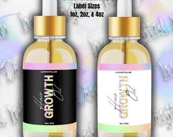 Iridescent 1oz, 2oz, 4oz Growth Oil Label Templates