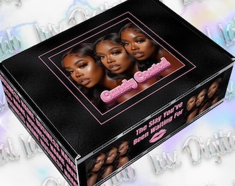Silver/Pink Beauty Box, Wig Box, Hair Box, Makeup Box, Editable Template