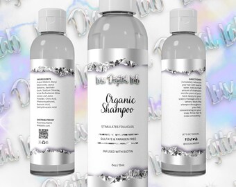 Silver Crystals Editable Shampoo Label Template