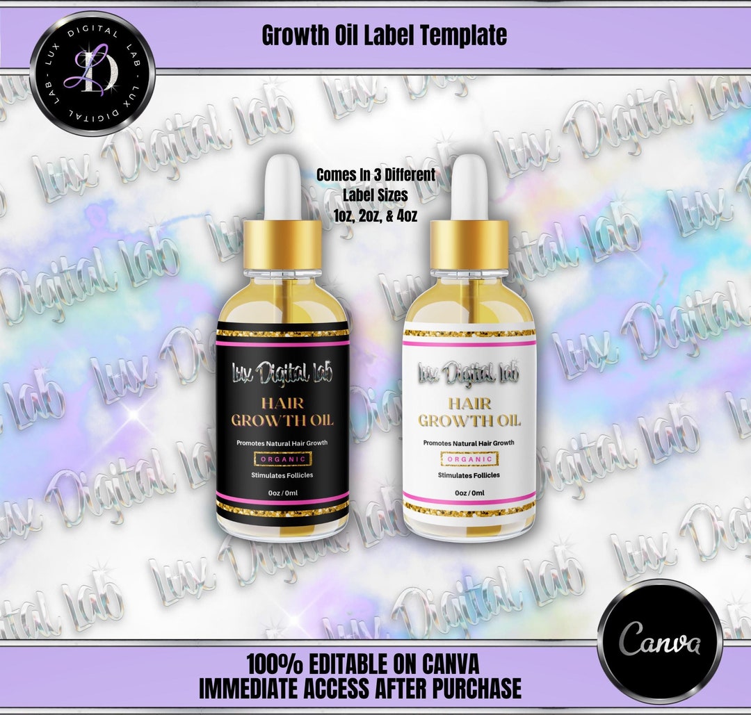 Pink & Gold 1oz, 2oz, 4oz Growth Oil Label Template - Etsy