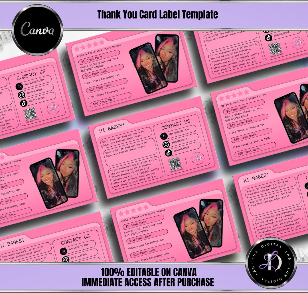 Pink File Thank You Card Editable Template - Etsy