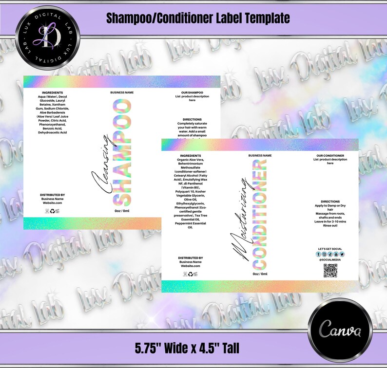 Mini Conditioner Label Editable Iridescent Shampoo/conditioner Label Template - Etsy