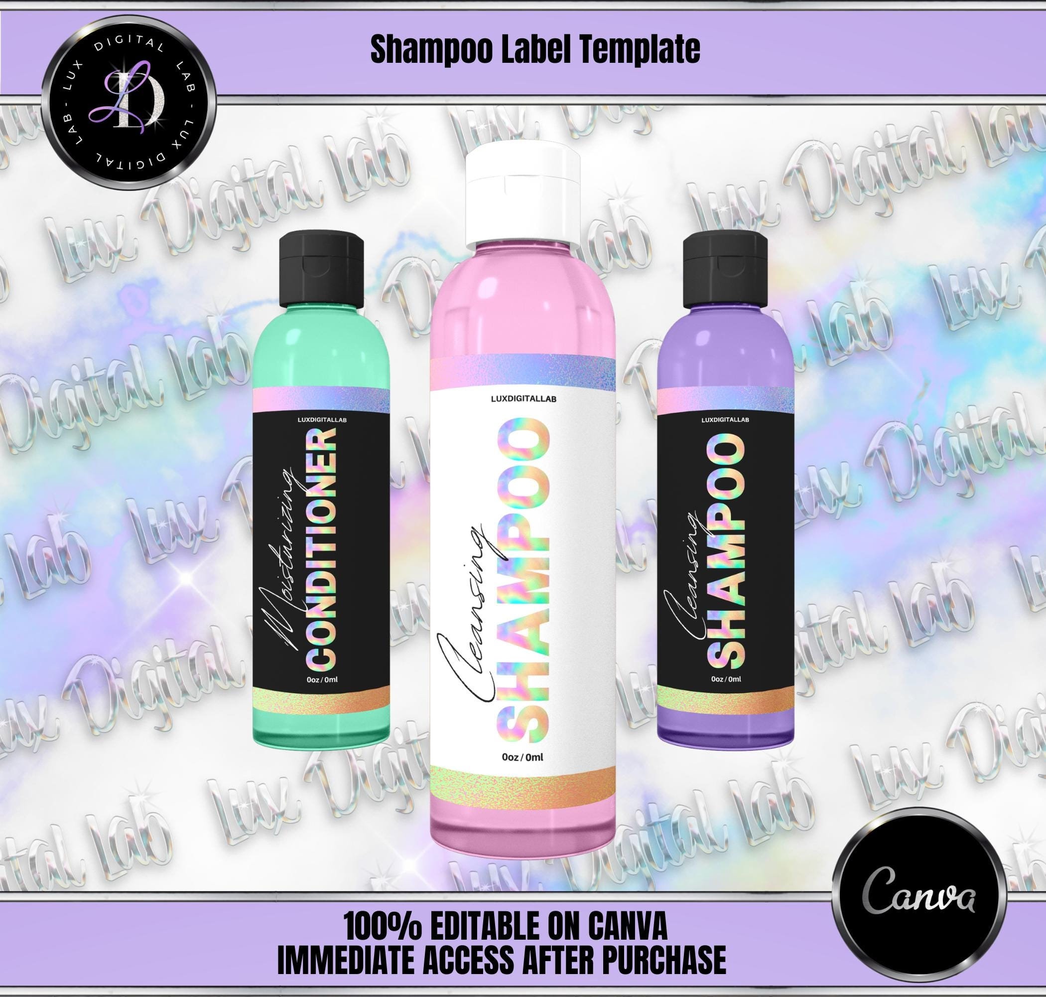 Modèle d'étiquette irisé modifiable pour shampooing/après-shampoing
