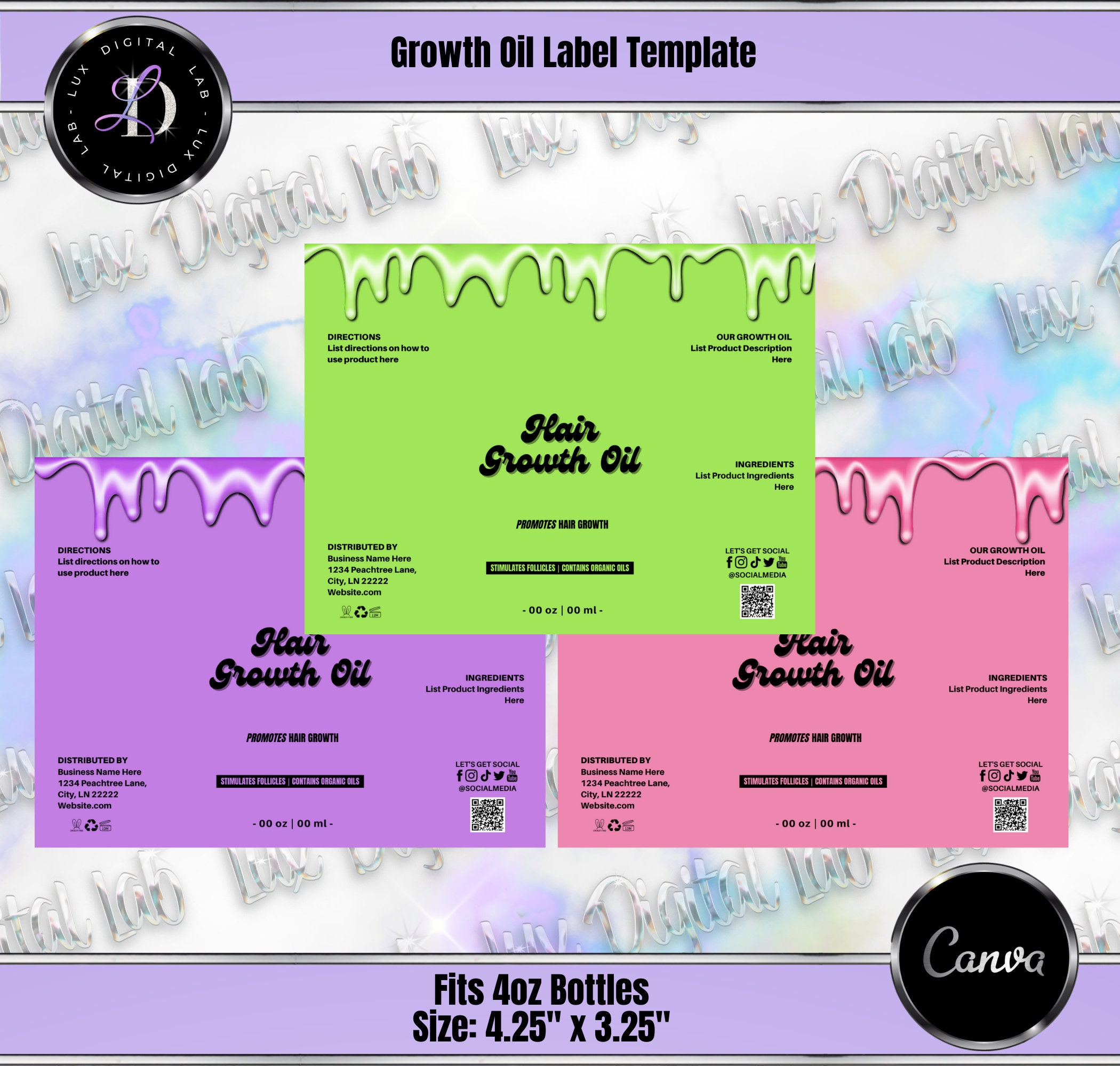 Gooey Drip 1oz, 2oz, 4oz Growth Oil Label Templates - Etsy