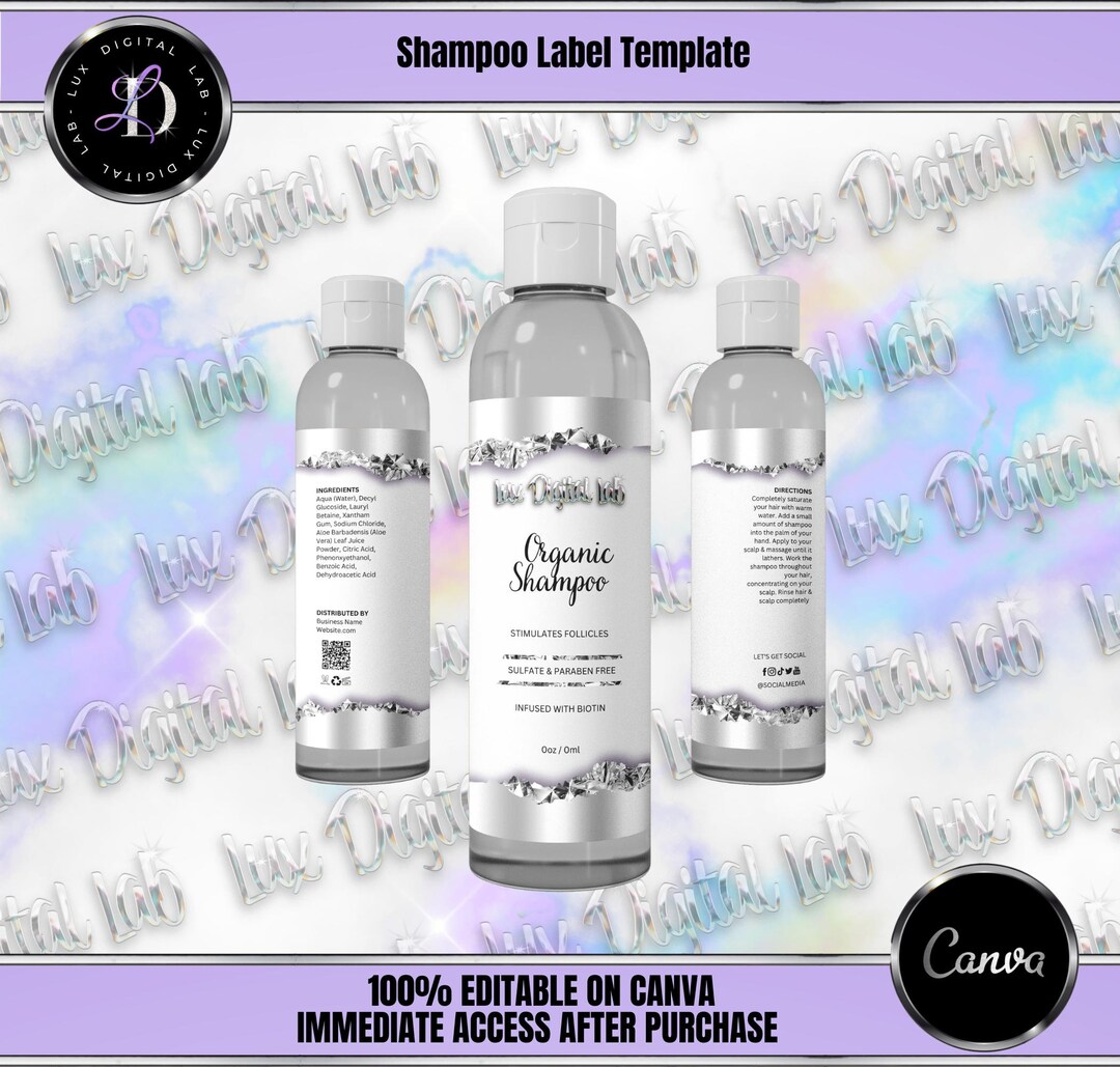 Crystal Lable Silver Crystals Editable Shampoo Label Template - Etsy
