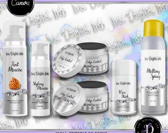 Silver Crystals Wig Kit Labels, 5 Lace Product Label Templates Set