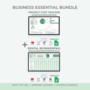 Small Business Essential Bundle | Project Cost Tracker | Rental Multi-Property Bookkeeping  | Google Sheets