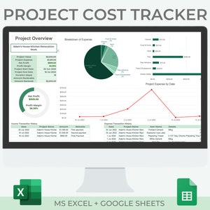 Project Cost Tracker | Project Management | Bookkeeping | Excel + Google Sheets
