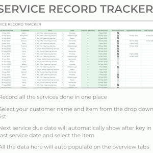 Service Record Tracker | Client Management Google Sheets (digital ...