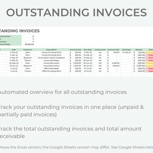 Invoice Tracker Spreadsheet | Excel & Google Sheets Template - Etsy