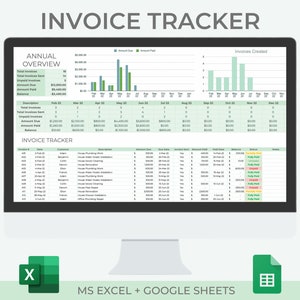 Invoice Tracker Spreadsheet | Annual Invoice Tracker | Invoice Template | Invoice Manager | Excel + Google Sheets
