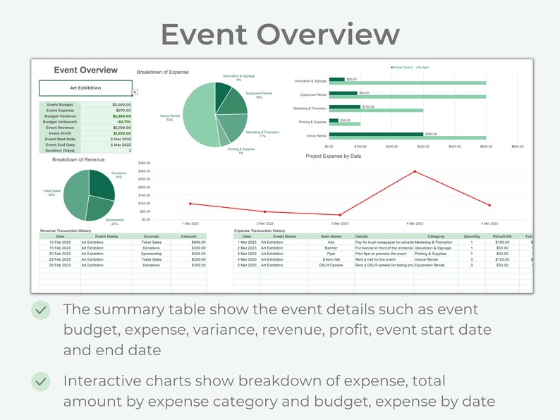 Event Budget & Expense Tracker | Excel Bookkeeping Spreadsheet | Event ...