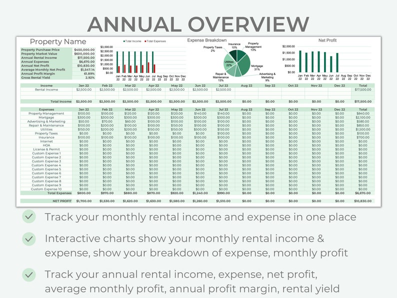 Rental Bookkeeping Spreadsheet Rental Income &amp; Expense Rental ...