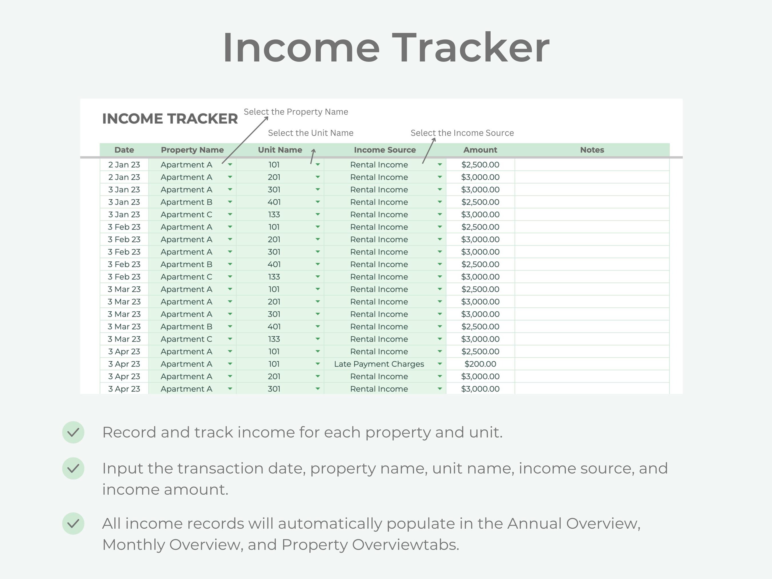 Printable Rental Bookkeeping Rental Multi-property Bookkeeping Spreadsheet | Multi-year Multi ...