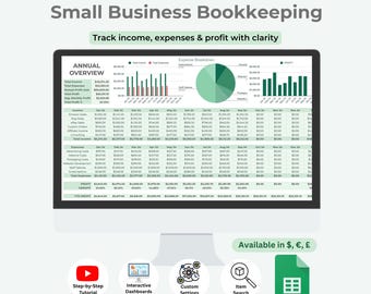 Small Business Bookkeeping Spreadsheet | Monthly, Quarterly & Annual Overview | Google Sheets