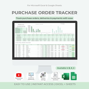 Purchase Order Tracker Spreadsheet | Excel & Google Sheets (Digital Download)