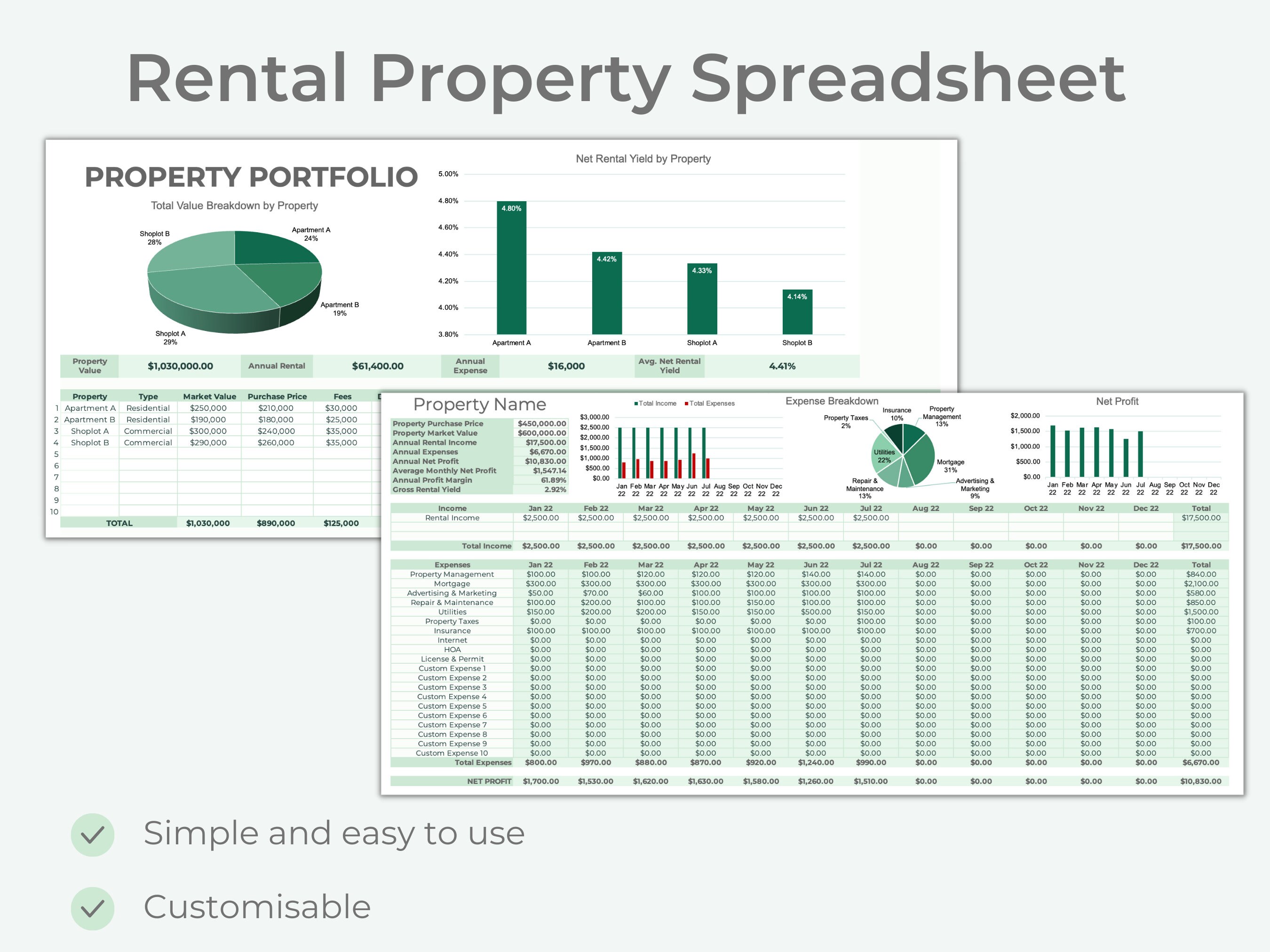 Rental Bookkeeping Spreadsheet Rental Income &amp; Expense Rental ...
