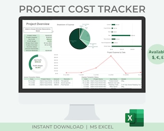 Project Cost Tracker | Project Management | Bookkeeping | Excel
