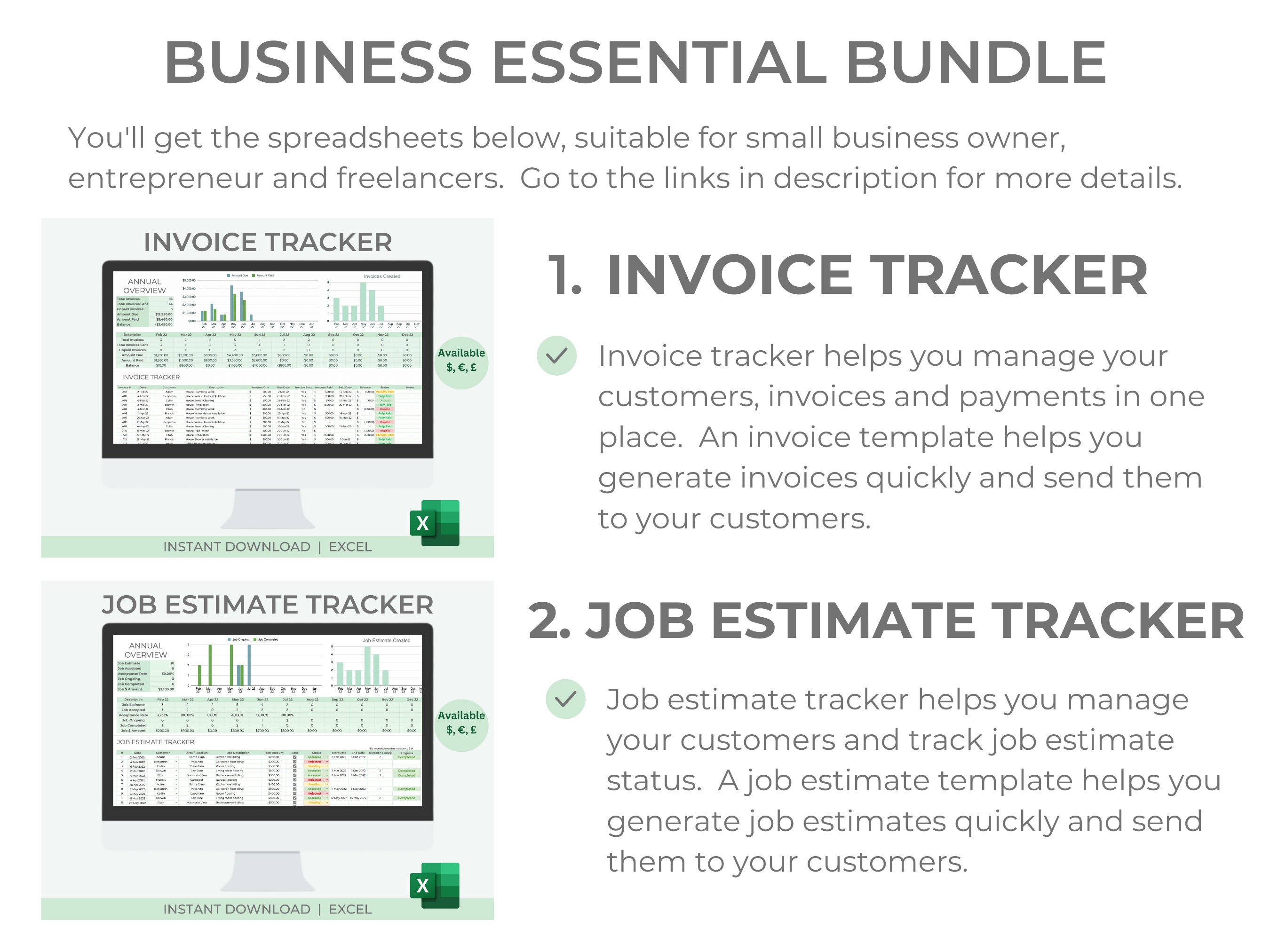 Small Business Essential Bundle | Invoice Tracker | Job Estimate ...
