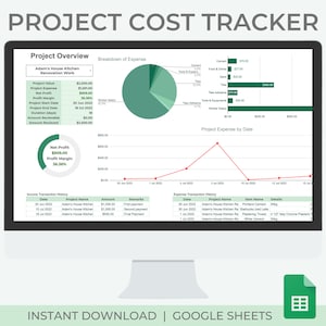 Project Cost Tracker | Project Management | Bookkeeping | Google Sheets