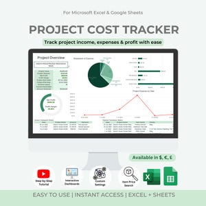 Project Cost Tracker | Project Management | Bookkeeping | Excel + Google Sheets